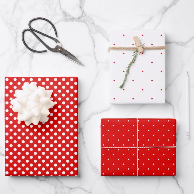 Red and White Polka Dots Wrapping Paper Sheets (Front)