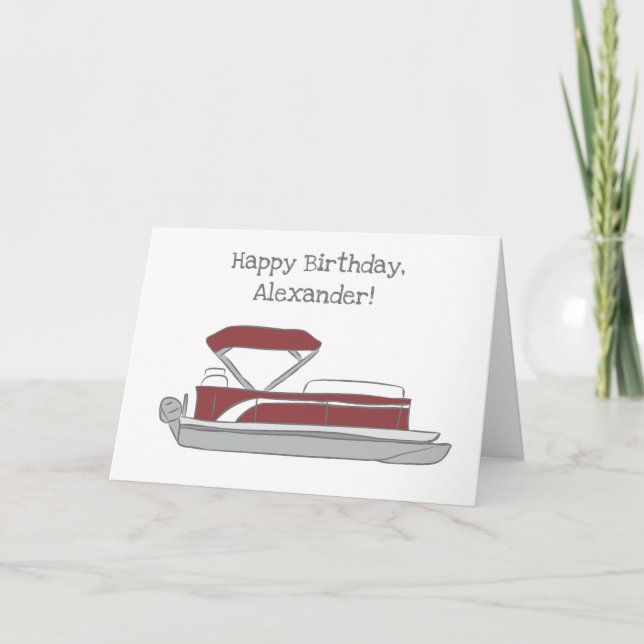 Red and White Pontoon Boat Birthday, Any Occasion Card (Front)