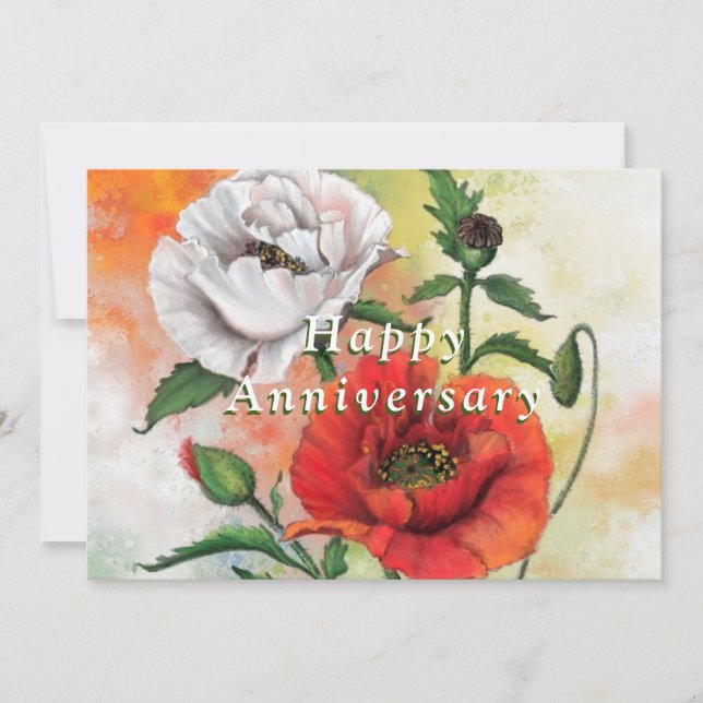 Red and White Poppies Anniversary Card (Front)
