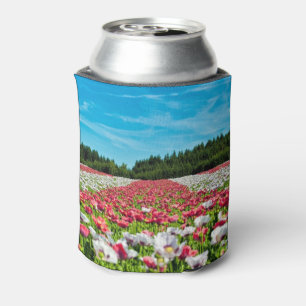 Red and White Poppy Field Can Cooler