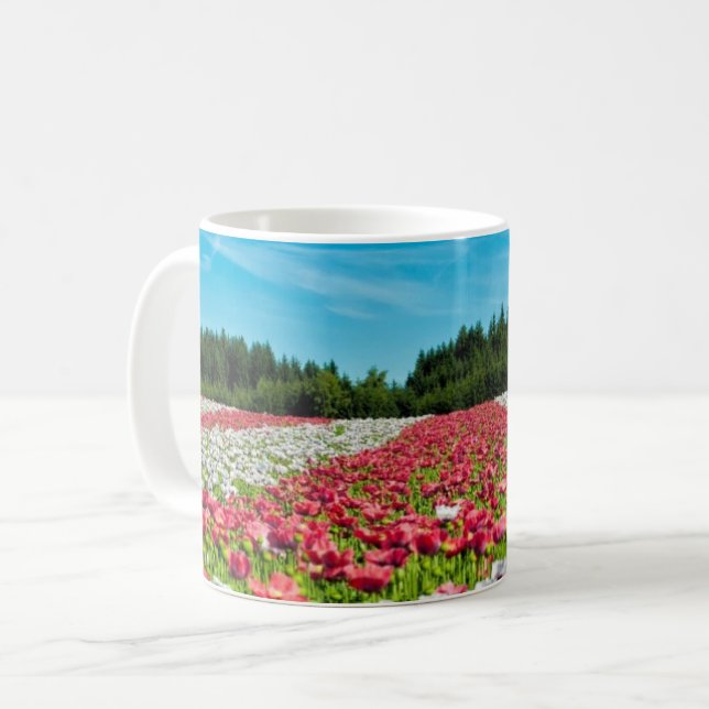 Red and White Poppy Field Coffee Mug (Front Left)
