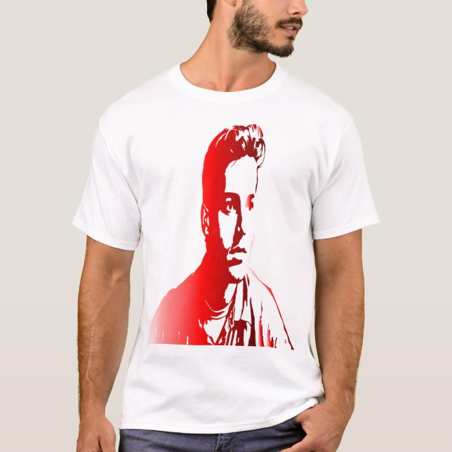 red and white portrait of a man with a concerned e T-Shirt (Front)