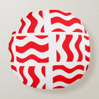 Red and White Pouf Style Round Throw Pillow