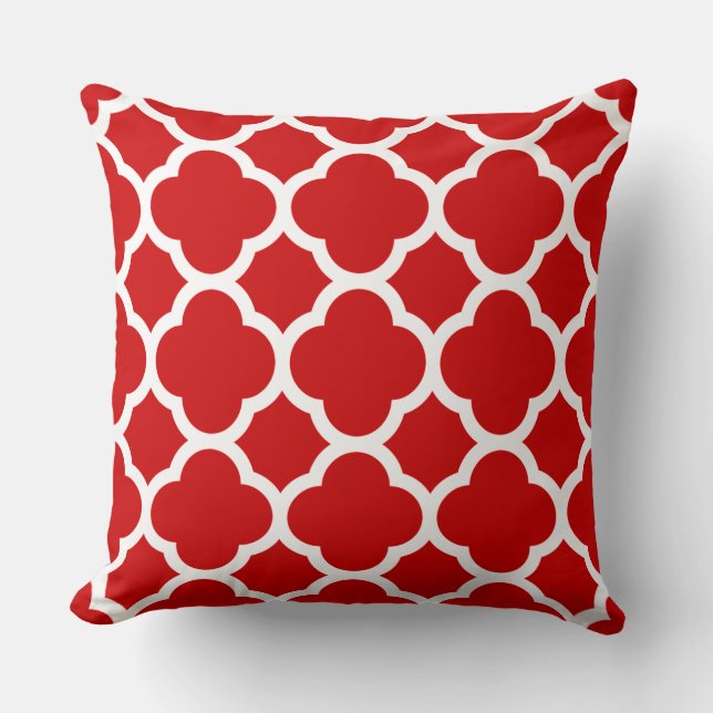 Red and White Quatrefoil Pattern Cushion (Front)
