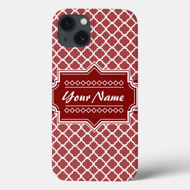 Red and White Quatrefoil Personalised Case-Mate iPhone Case (Back)
