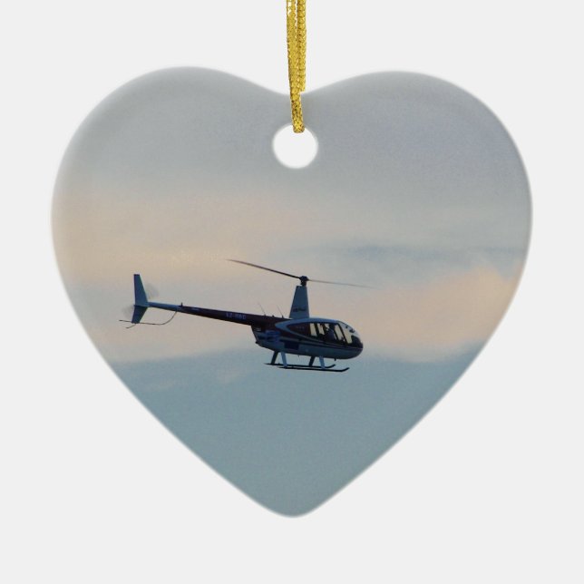 Red and White R44 Helicopter Ceramic Tree Decoration (Front)