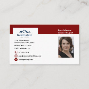 Red and White Real Estate Agent Business Card