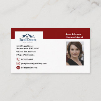 Red and White Real Estate Agent Business Card