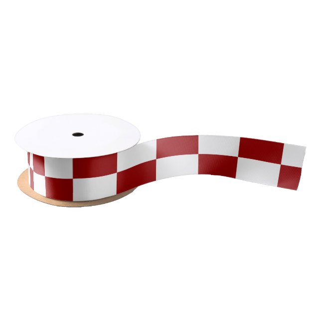 Red and White Rectangles Ribbon Satin Ribbon (Spool)