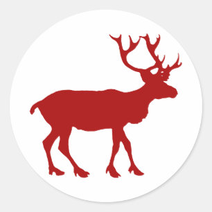 Red and White Reindeer Classic Round Sticker