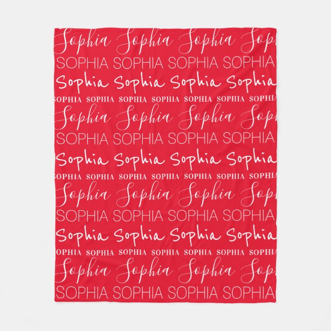 Red and White Repeating Personalised Name  Fleece Blanket (Front)