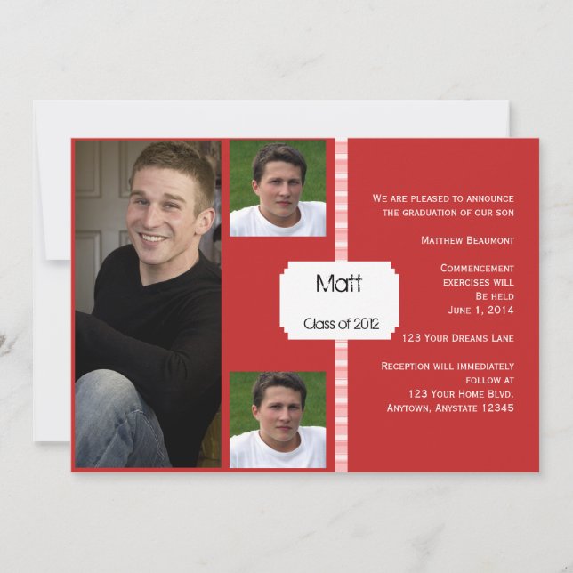 Red and White Retro Photo Graduation Invitation (Front)