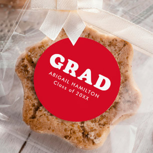 Red and White Retro Typography Graduation Classic Round Sticker