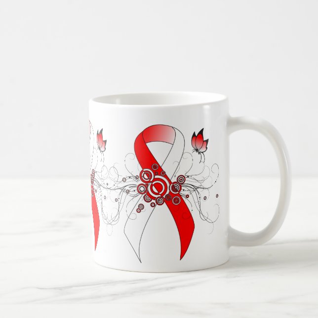 Red and White Ribbon with Butterfly Coffee Mug (Right)