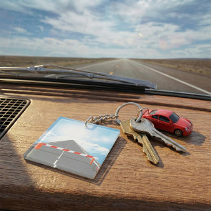 Red and White Road Barrier Blocked Access  Key Ring