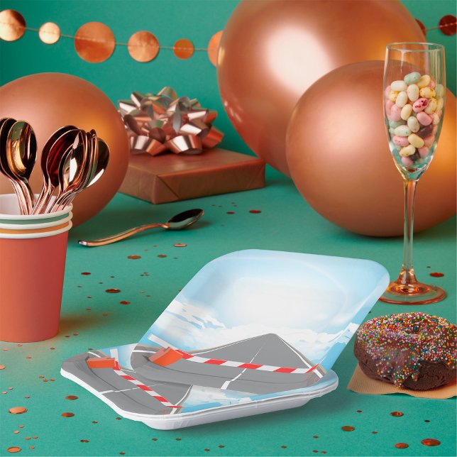 Red and White Road Barrier Blocked Access  Paper Plate (Creator Uploaded)