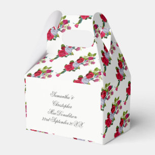 Red and white rose floral wedding bouquet favour box