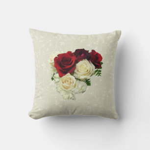 Red and White Rose Heart Cushion
