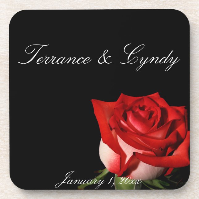 Red and White Rose Personal Wedding Coaster (Front)
