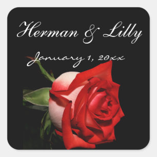 Red and White Rose Personal Wedding Square Sticker