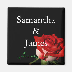 Red and White Rose Personalised Wedding Magnet