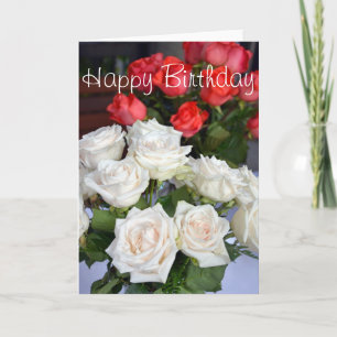 Red and white roses birthday card