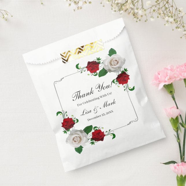 Red And White Roses Christmas Wedding Favour Bag (Sealed)