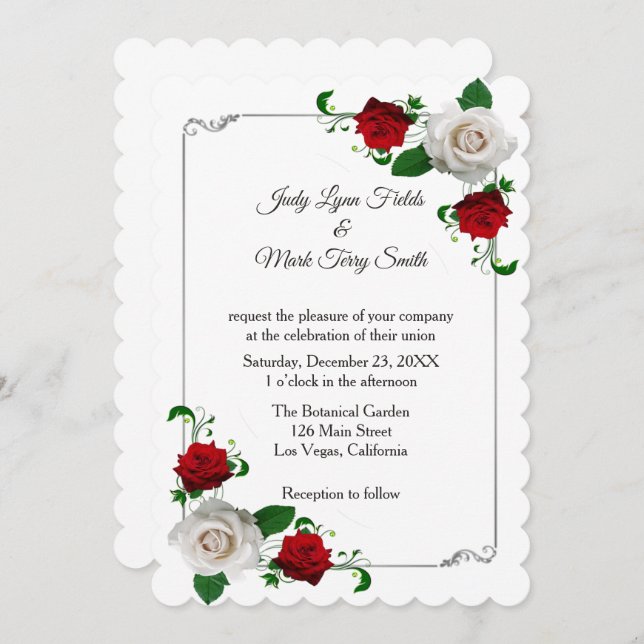 Red And White Roses Christmas Wedding Invitation (Front/Back)