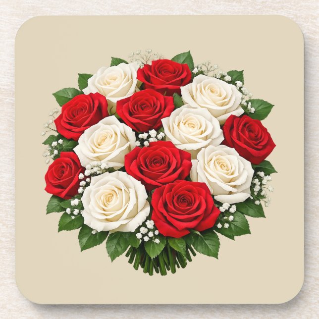 Red and white roses coaster (Front)