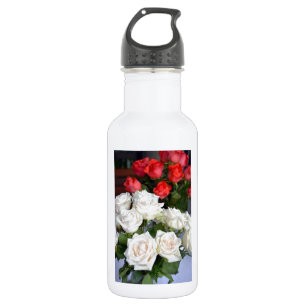 Red and white roses floral arrangement 532 ml water bottle
