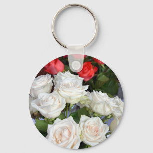 Red and white roses floral arrangement key ring