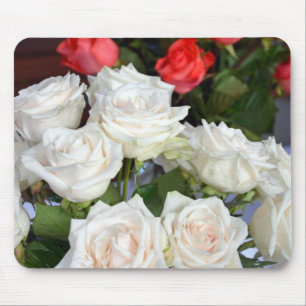 Red and white roses floral arrangement mouse pad