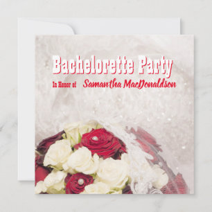Red and white roses floral bachelorette party invitation