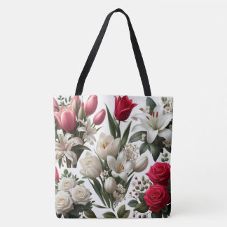 Red and white Roses lilies  Tote Bag