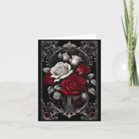 Red and White Roses Ornate Frame Goth Valentine