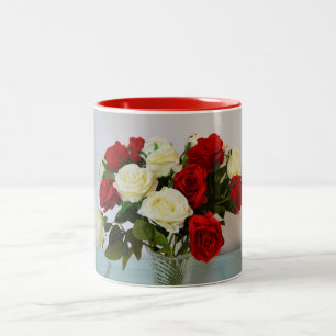 Red and white roses Two-Tone coffee mug