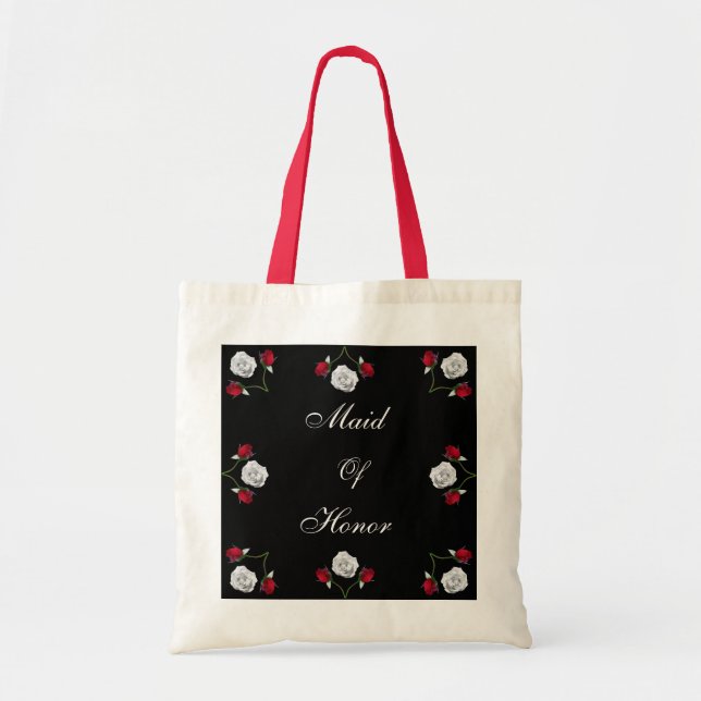 Red and White Roses wedding tote bag (Front)
