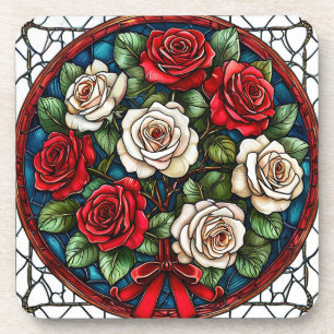 Red And White Roses With Intricate Details Coaster