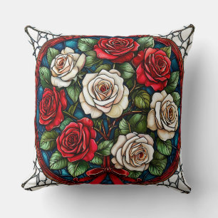 Red And White Roses With Intricate Details Cushion