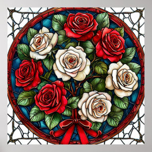 Red And White Roses With Intricate Details Poster
