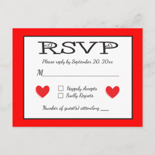 Red And White RSVP Hearts Wedding / Party Response Invitation Postcard
