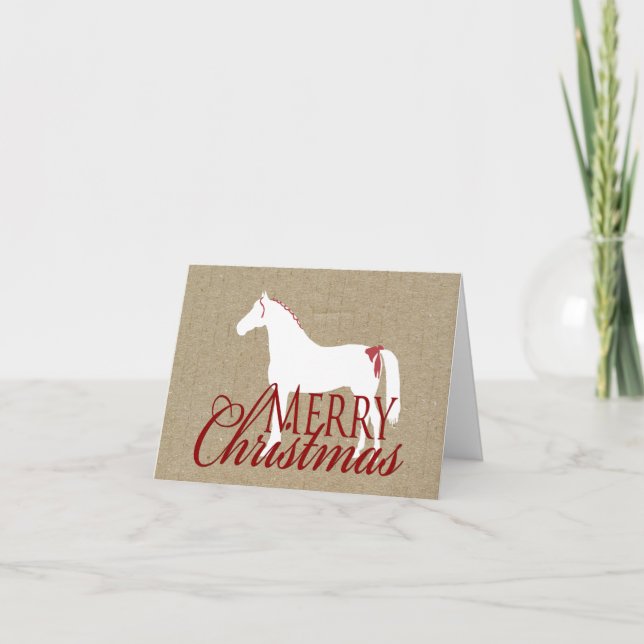 Red and White Rustic Horse Christmas Card (Front)