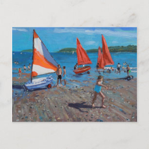 Red and White Sails Abersoch Postcard