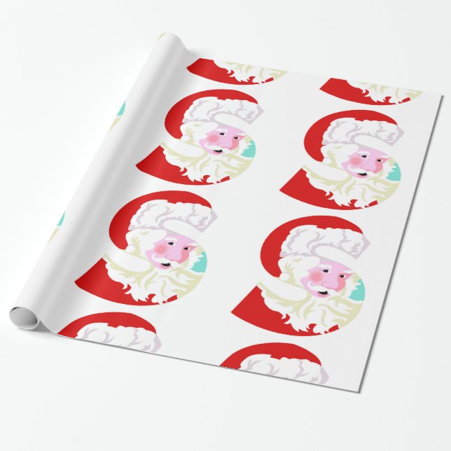 Red and White Santa Christmas Holiday Wrapping Paper (Unrolled)