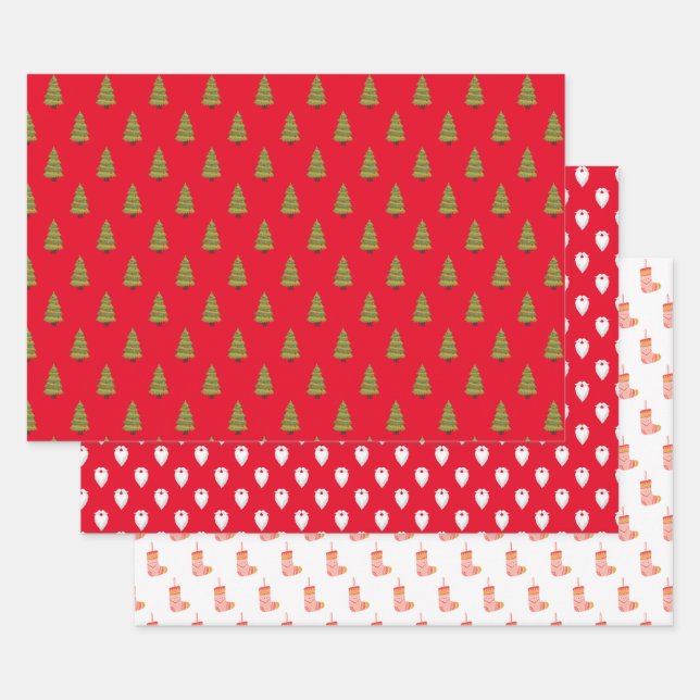 Red And White Santa Claus Christmas Wrapping Paper (Set)