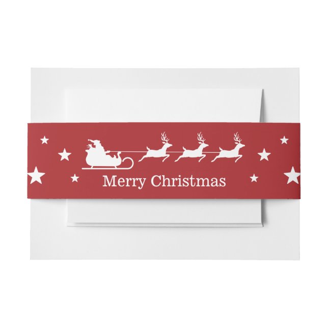 Red And White Santa Sleigh Merry Christmas Invitation Belly Band (Front Example)