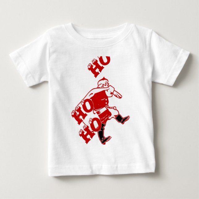Red and White Santa Walking Ho Ho Ho Art Print Baby T-Shirt (Front)