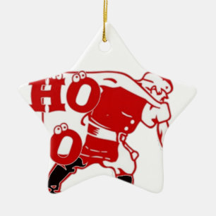 Red and White Santa Walking Ho Ho Ho Art Print Ceramic Ornament