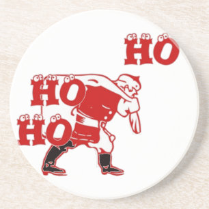 Red and White Santa Walking Ho Ho Ho Art Print Coaster