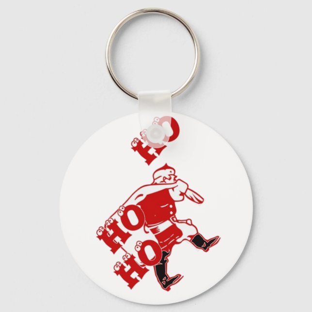Red and White Santa Walking Ho Ho Ho Art Print Key Ring (Front)